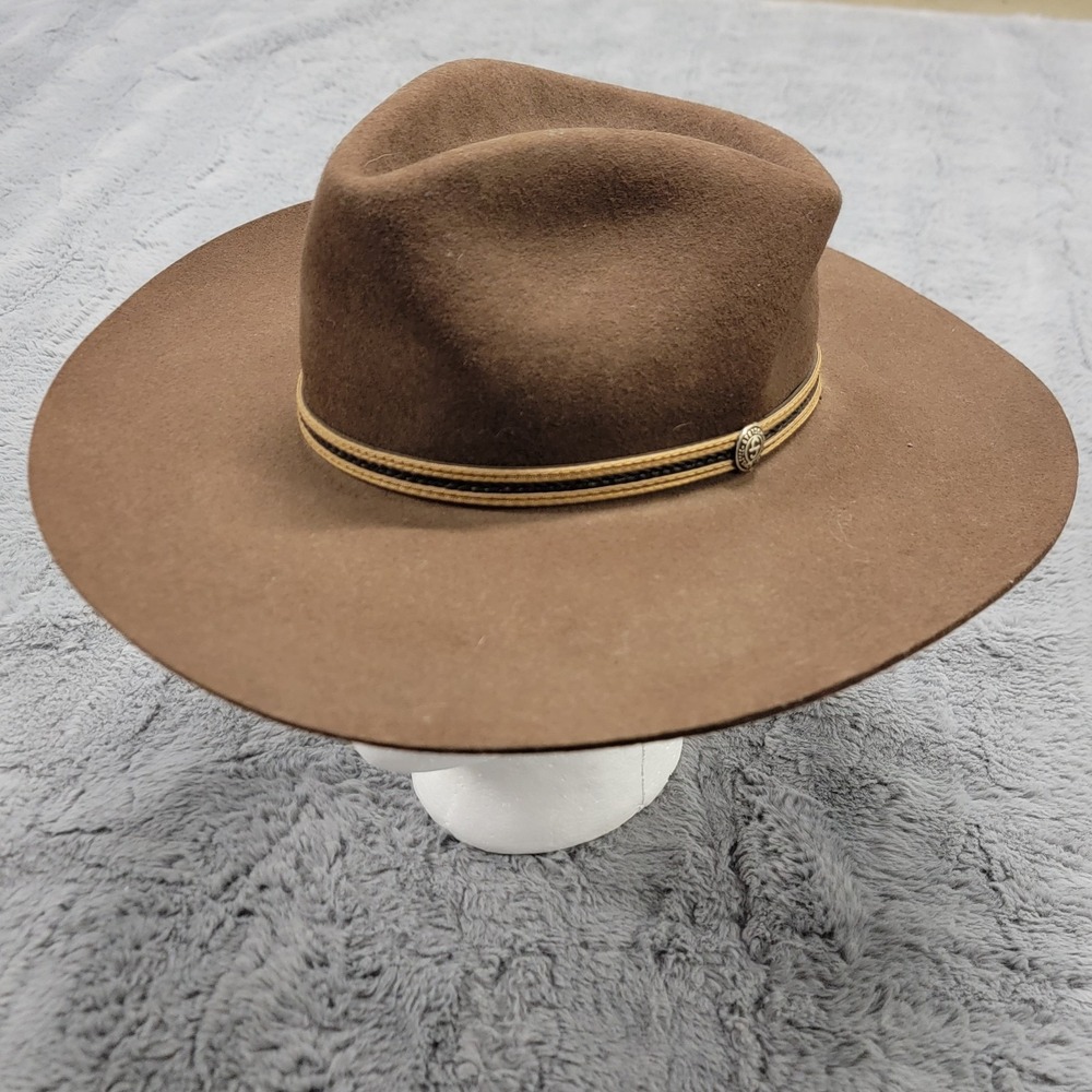 Stetson Hat Mens Medium Rawlins Cowboy Brown Wool Felt 3-1/2" Brim Lined Banded